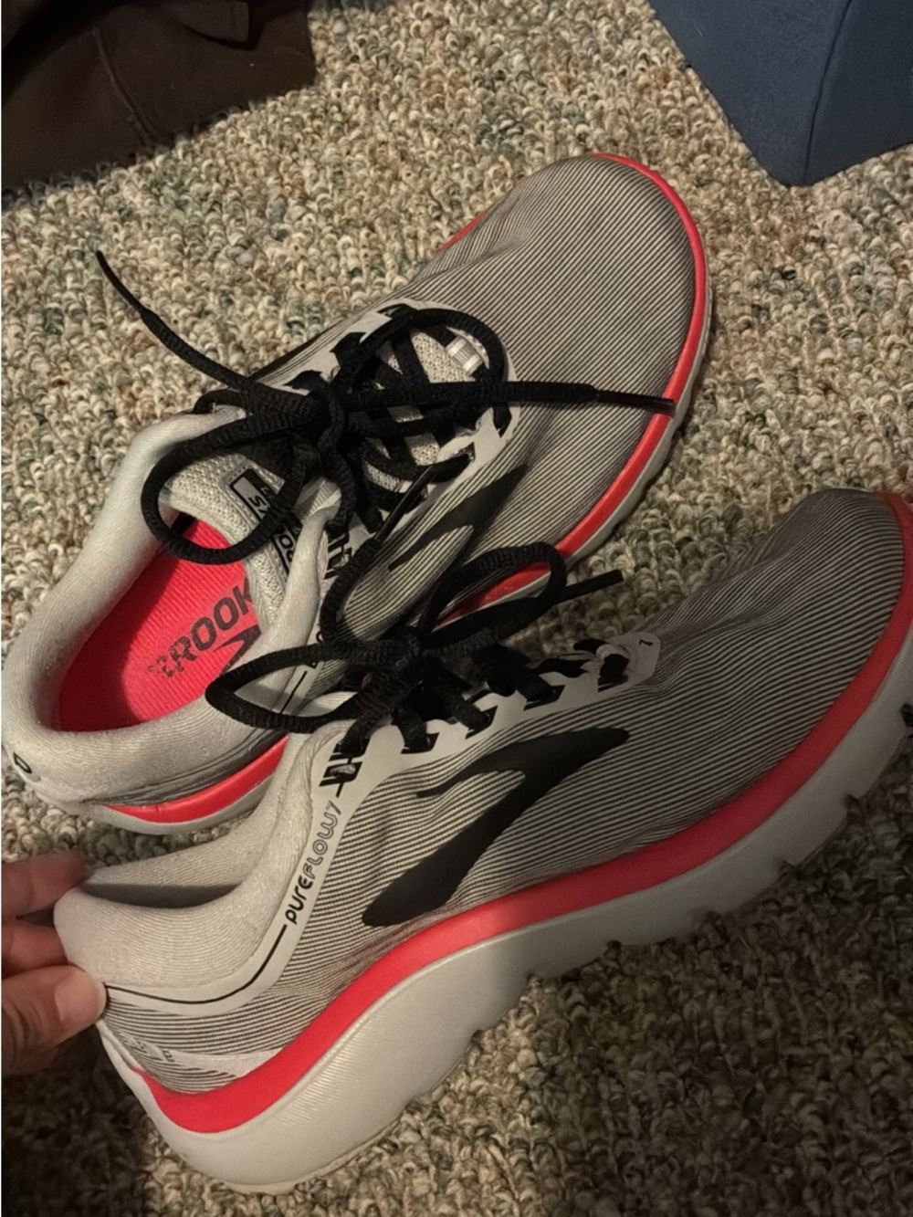 Brooks Women’s Athletic Shoes in Light Gray and Coral with Black Accents